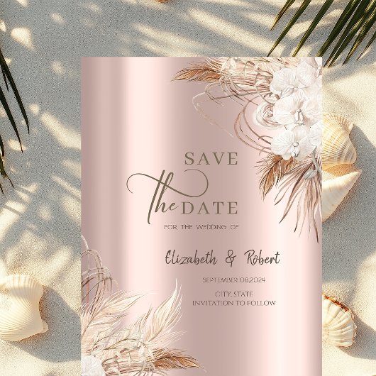 Chic Boho Blume Rose Gold Wedding Save the Date