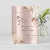 Chic Boho Blume Rose Goldene Hochzeit Einladung (Stehend Vorderseite)