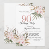 Chic Boho Blumen 90. Geburtstag Einladung (Vorne/Hinten)