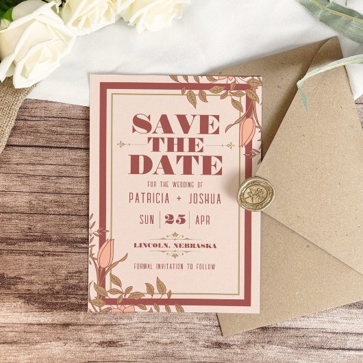 Chic Boho Blush Beige Wedding Save the Date