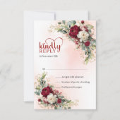 Chic Boho Blush Gold Flowers Wedding RSVP Karte (Vorderseite)