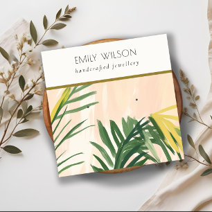 Chic Boho Blush Green Tropical Palm Blätter Earrin Quadratische Visitenkarte