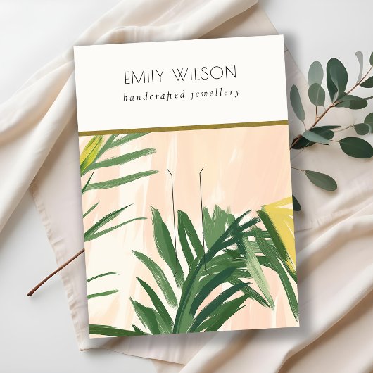 Chic Boho Blush Green Tropical Palm Blätter Hairpi Visitenkarte