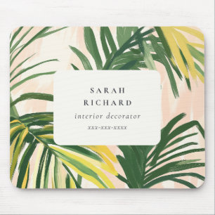 Chic Boho Blush Green Tropical Palm Blätter Strand Mousepad