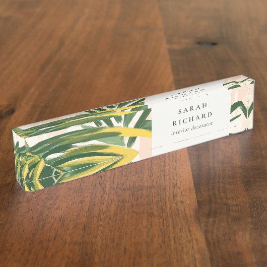 Chic Boho Blush Green Tropical Palm Blätter Strand Namensplakette (Seite)