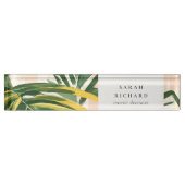 Chic Boho Blush Green Tropical Palm Blätter Strand Namensplakette (Vorderseite)