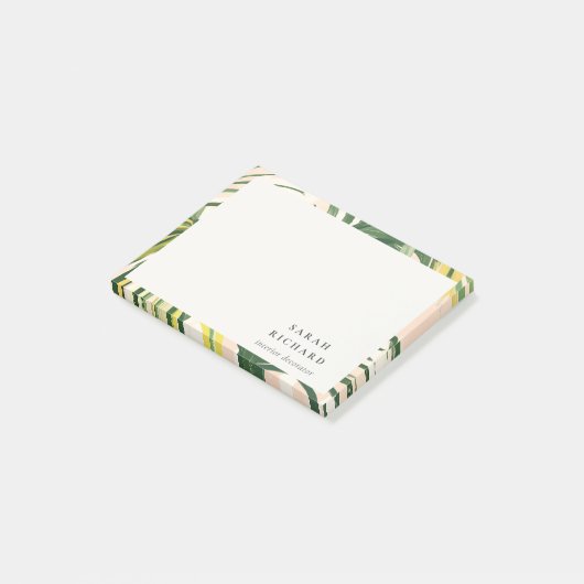 Chic Boho Blush Green Tropical Palm Blätter Strand Post-it Klebezettel (angewinkelt)