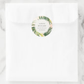 Chic Boho Blush Green Tropical Palm Blätter Strand Runder Aufkleber (Tasche)