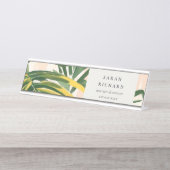 Chic Boho Blush Green Tropical Palm Blätter Strand Schreibtischnamensplakette (Vorderseite )