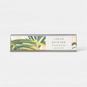 Chic Boho Blush Green Tropical Palm Blätter Strand Schreibtischnamensplakette (Vorderseite )