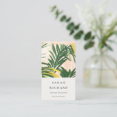Chic Boho Blush Green Tropical Palm Blätter Strand Visitenkarte (Stehend Vorderseite)