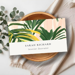 Chic Boho Blush Green Tropical Palm Blätter Strand Visitenkarte