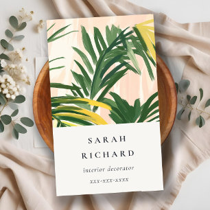 Chic Boho Blush Green Tropical Palm Blätter Strand Visitenkarte