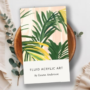 Chic Boho Blush Green Tropical Palm Blätter Strand Visitenkarte