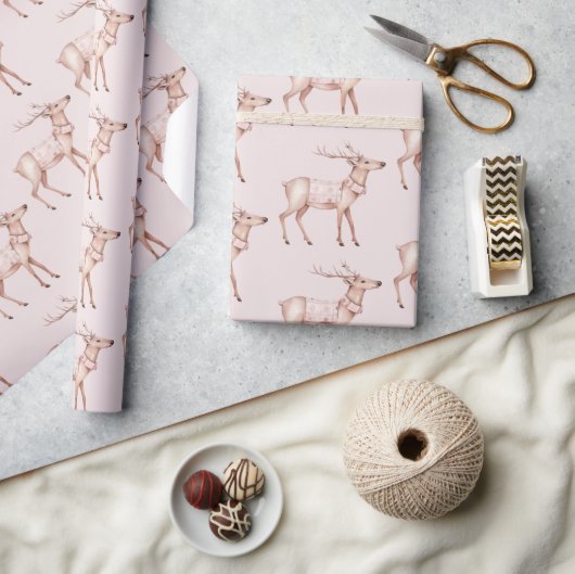 Chic Boho Blush Pink Deer Geschenkpapier (Kunsthandwerk)