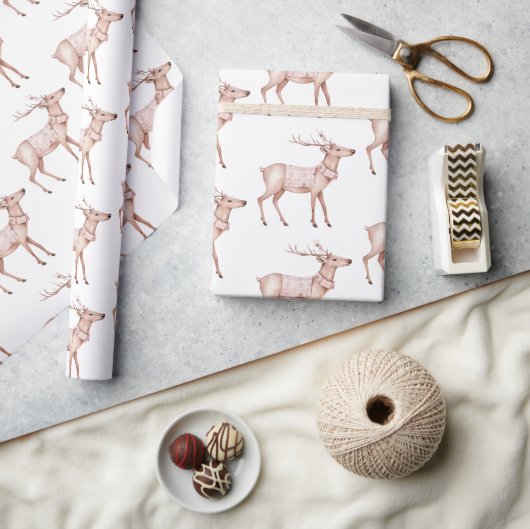 Chic Boho Blush Pink White Deer Geschenkpapier (Kunsthandwerk)