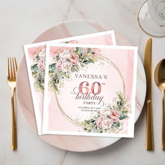 Chic Boho Blush Rosa Grün 60. Geburtstag Serviette