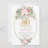 Chic Boho Blush Roses 80th Birthday Invitation   Einladung (Vorderseite)