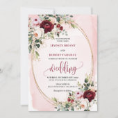 Chic Boho Burgundy Blush Gold Floral Invitation Einladung (Vorderseite)