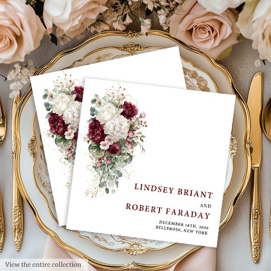 Chic Boho Burgundy Gold Rose Wedding Paper Napkins Serviette