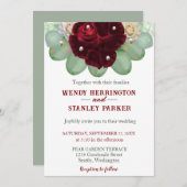 Chic Boho Burgundy Rose Eucalyptus Pearl Wedding Einladung (Vorne/Hinten)
