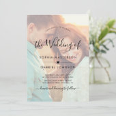 Chic Boho Calligraphy Script Foto Overlay Wedding Einladung (Stehend Vorderseite)