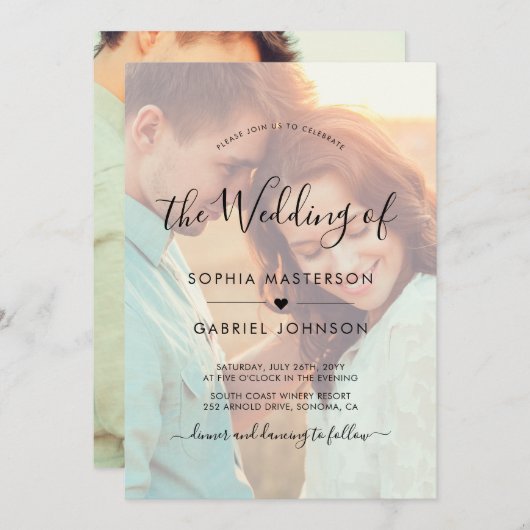 Chic Boho Calligraphy Script Foto Overlay Wedding Einladung (Vorne/Hinten)