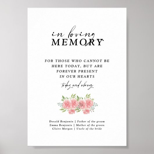Chic Boho Carnation in Love Memory Wedding Sign Poster (Vorne)