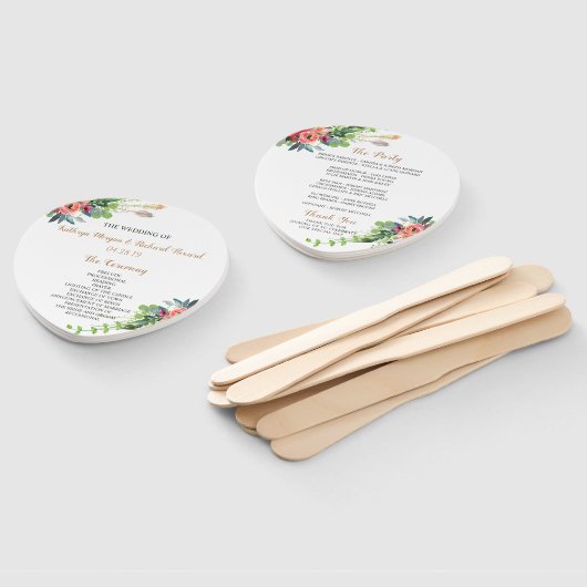 Chic Boho Country Floral Wedding Program Hand Fan Fächer (Non-assembled)
