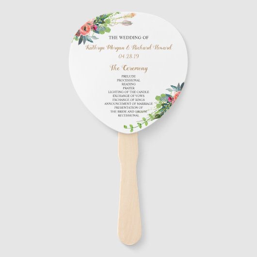Chic Boho Country Floral Wedding Program Hand Fan Fächer (Vorderseite)
