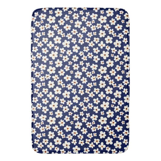 Chic Boho Daisies Dark Blue Pattern Duschvorhang Badematte (Vorderseite Vertikal)
