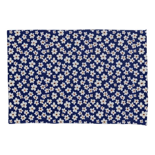 Chic Boho Daisies Dark Blue Pattern Kissenbezug (Vorderseite)
