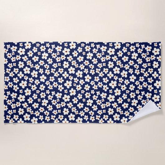 Chic Boho Daisies Dark Blue Pattern Pillow Case Strandtuch (Vorderseite)