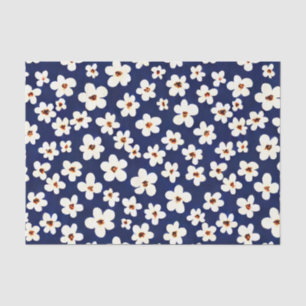 Chic Boho Daisies Dark Blue Pattern Seidenpapier