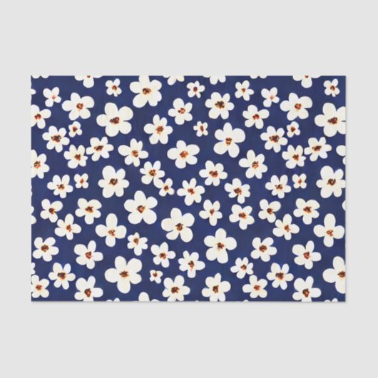 Chic Boho Daisies Dark Blue Pattern Seidenpapier (Vorderseite)