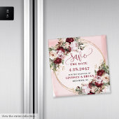 Chic Boho Deep Red Blush Gold Floral Save the Date Magnet