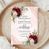 Chic Boho Deep Red Gold White Blume Hochzeit Einladung