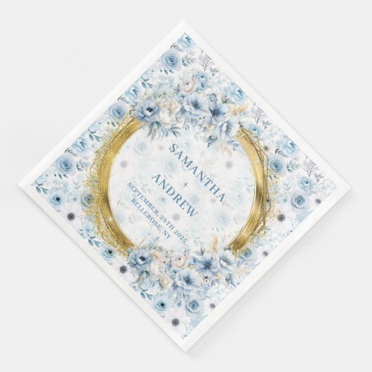 Chic Boho Dusty Blue Gold Sparkle Wedding Napkins Serviette (Ecke)