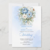 Chic Boho Dusty Blue Peony Floral Gold Wedding Einladung (Vorderseite)