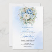 Chic Boho Dusty Blue Peony Gold Wedding Invitation Einladung (Vorderseite)