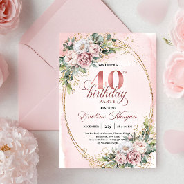 Chic Boho Dusty Pink Floral 40th Birthday Invite Einladung