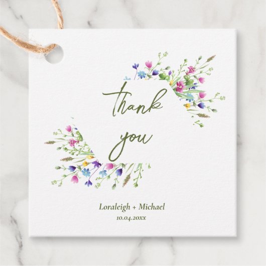 Chic boho einfache Wildblumen Hochzeit Geschenkanhänger (Vorderseite)