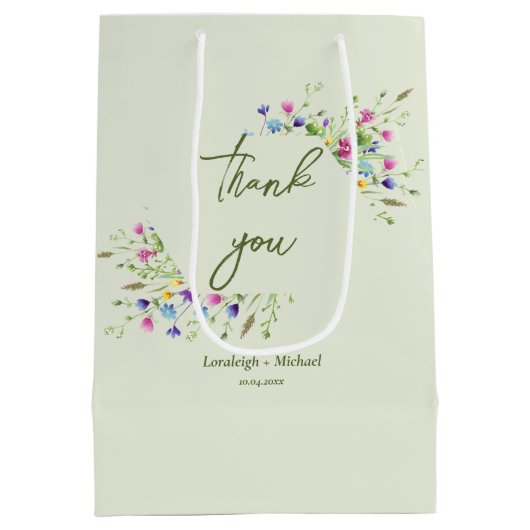 Chic boho einfache Wildblumen Hochzeit Mittlere Geschenktüte (Rückseite)