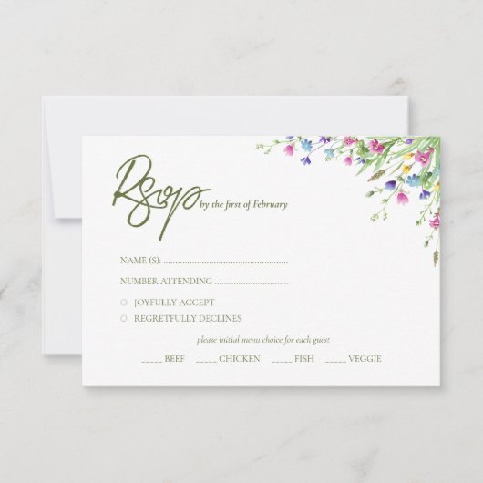 Chic boho einfache Wildblumen Hochzeit RSVP Karte (Vorderseite)