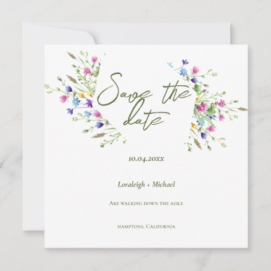 Chic boho einfache Wildblumen Hochzeit Save The Date (Vorderseite)