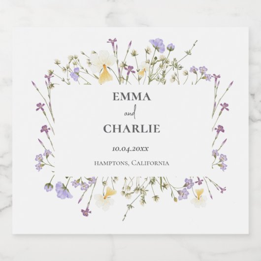 Chic boho einfache Wildblumen Hochzeit Schaumweinetikett (Einzelnes Label)