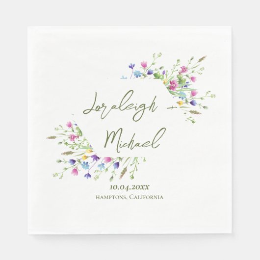 Chic boho einfache Wildblumen Hochzeit Serviette (Vorderseite)