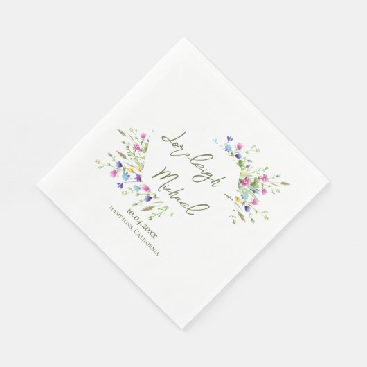 Chic boho einfache Wildblumen Hochzeit Serviette (Ecke)