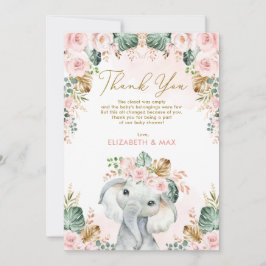 Chic Boho Elephant Blush Pink Floral Baby Dusche Dankeskarte