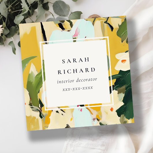 Chic Boho farbenfroh-gelb-ockerfarben gestrichen Quadratische Visitenkarte